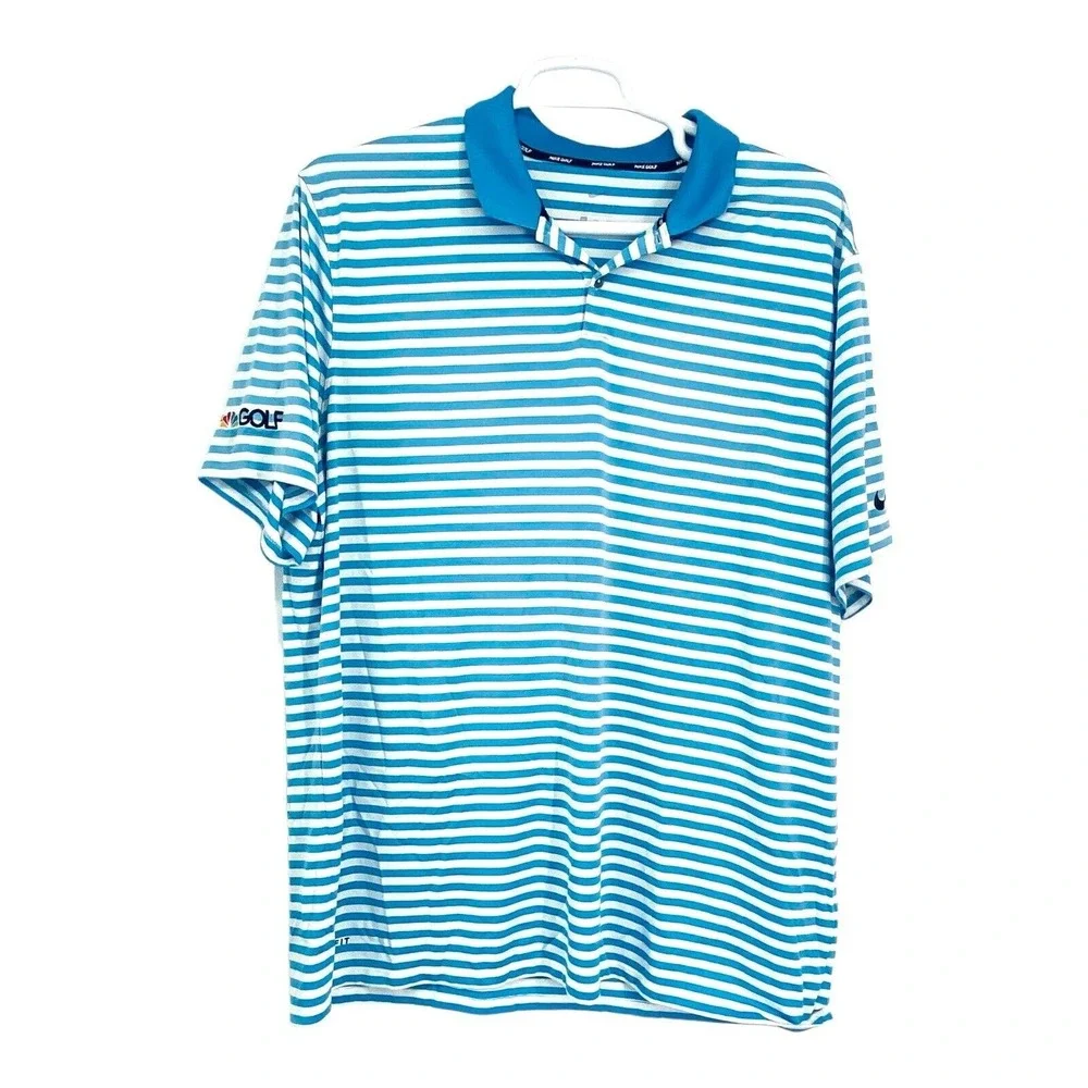 Nike Polo Shirt‎ Adult XXL Blue Striped Dri Fit Stretch Lightweight Golf Mens